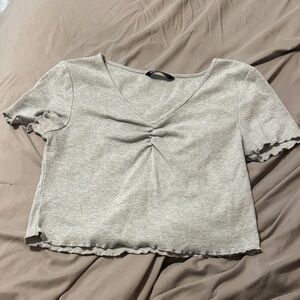 SHEIN Light Gray Ribbed V‑Neck Cropped Tee